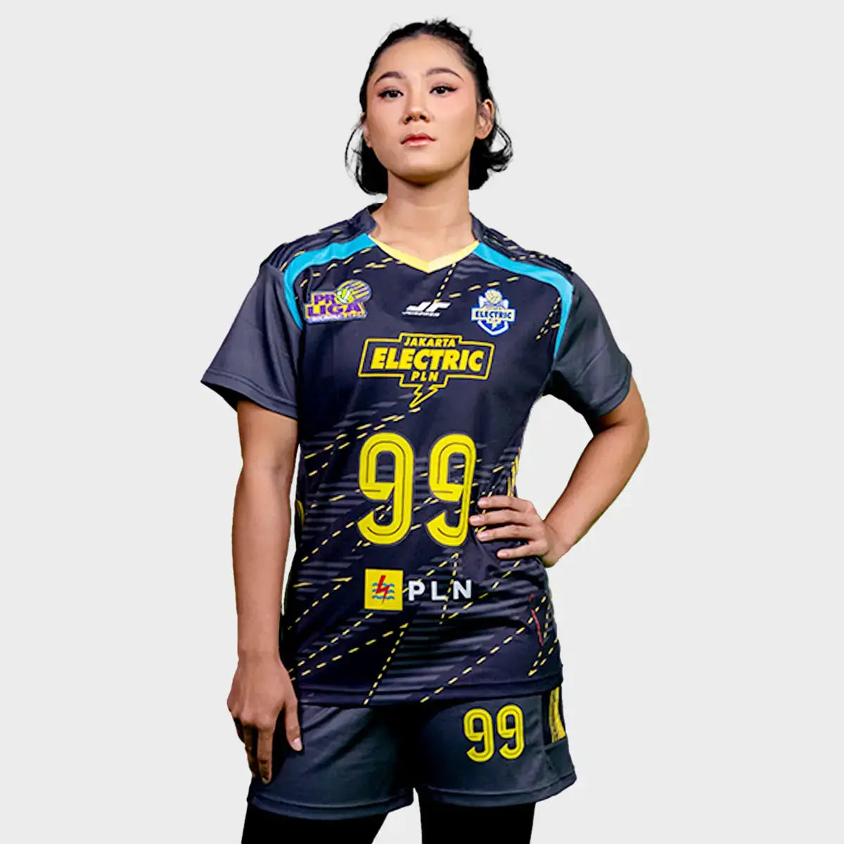 JUARAGA Jakarta Electric PLN Jersey Voli - Match Away 2024 Lightning Spikes - Hitam