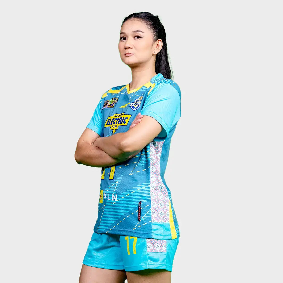 JUARAGA Jakarta Electric PLN Jersey Voli - Match Home 2024 Lightning Spikes - Turquoise